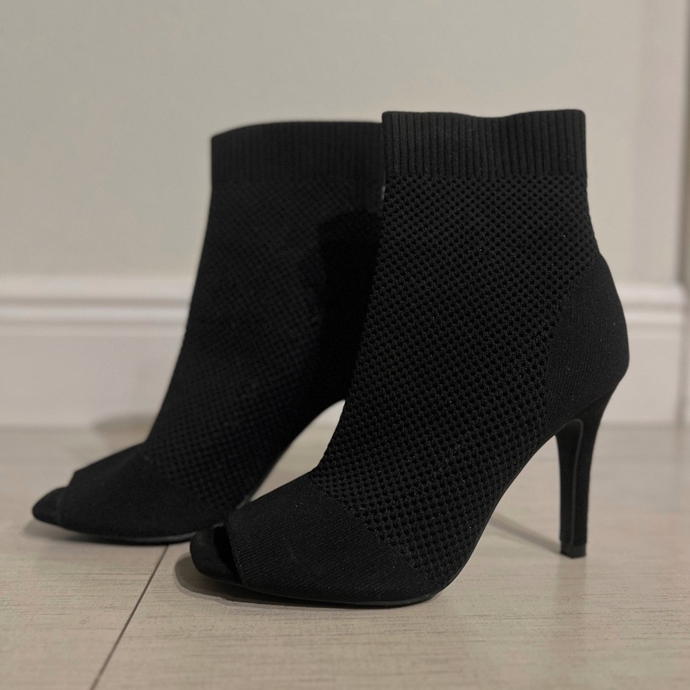 MIA Saddie Black Knit Peep Toe Sock Booties